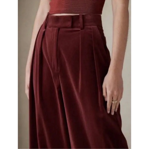 Banana Republic Veluro Velvet Wide Leg Trousers Red Size 4 - Regular 31” Inseam - Picture 2 of 7